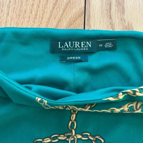 Lauren Ralph Lauren Dress 10 Green Equestrian Gold Link Chain - Picture 5 of 8